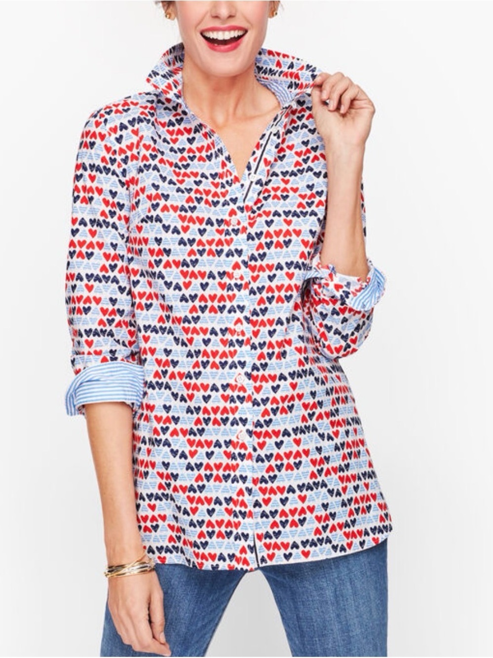 Talbots CLASSIC COTTON SHIRT - HEARTS Size M